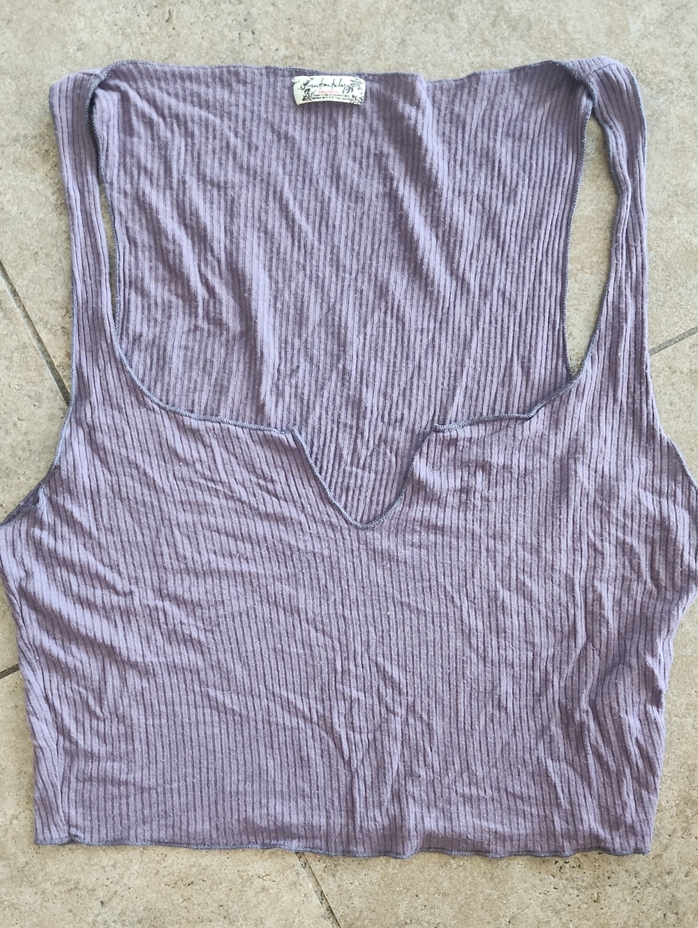 Free People Lavender Ribbed V-Notch Crop Tank